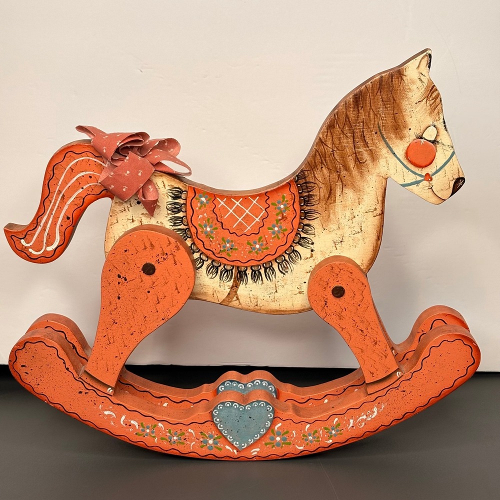 Unbranded Rocking Horse Decor Unisex OS Orange Excellent Folk Art Wood Figurine